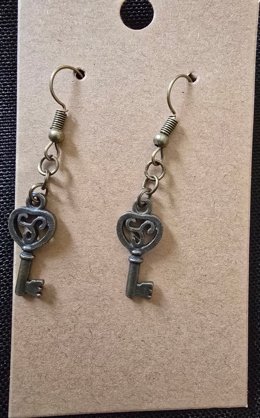 Bronze key earrings